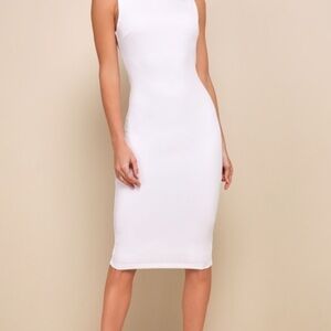 Lulus White Ribbed Bodycon Midi Dress – Sleek Sleeveless Fitted Style Size L NWT